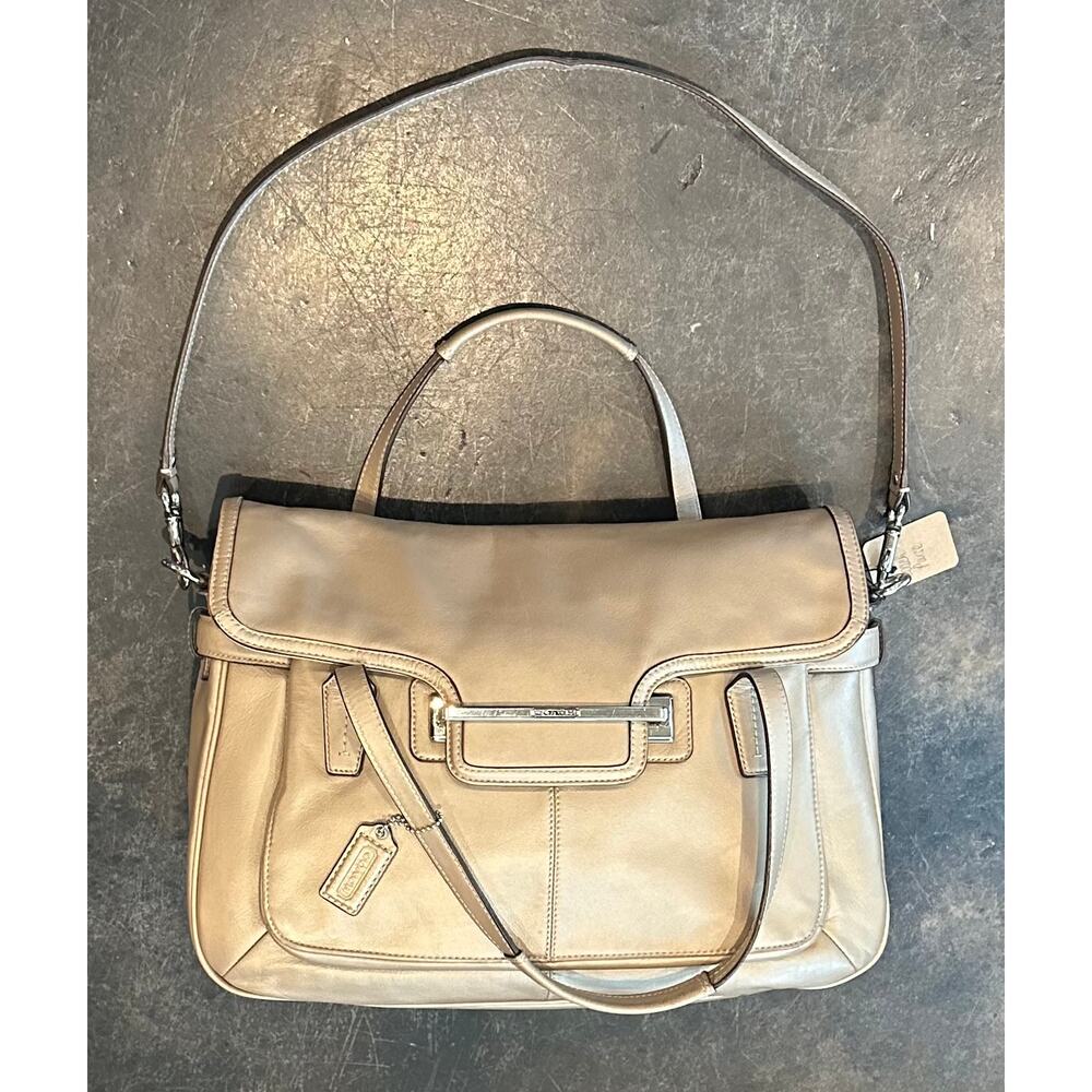 COACH Purse Leather Taylor Marin Flap Satchel Handbag Shoulder Bag Champ. Gold - Picture 3 of 16